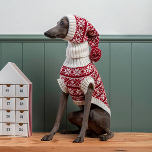 PCHAL05919S - Christmas Snowflake Red koiran alpakkaneule - S - Muotitassu