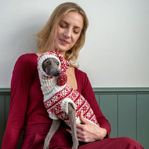 PCHAL05919S - Christmas Snowflake Red koiran alpakkaneule - S - Muotitassu