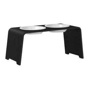dogBar® Classic korotettu ruokakuppiteline - Tumma tammi – M-large / Posliini Comfort