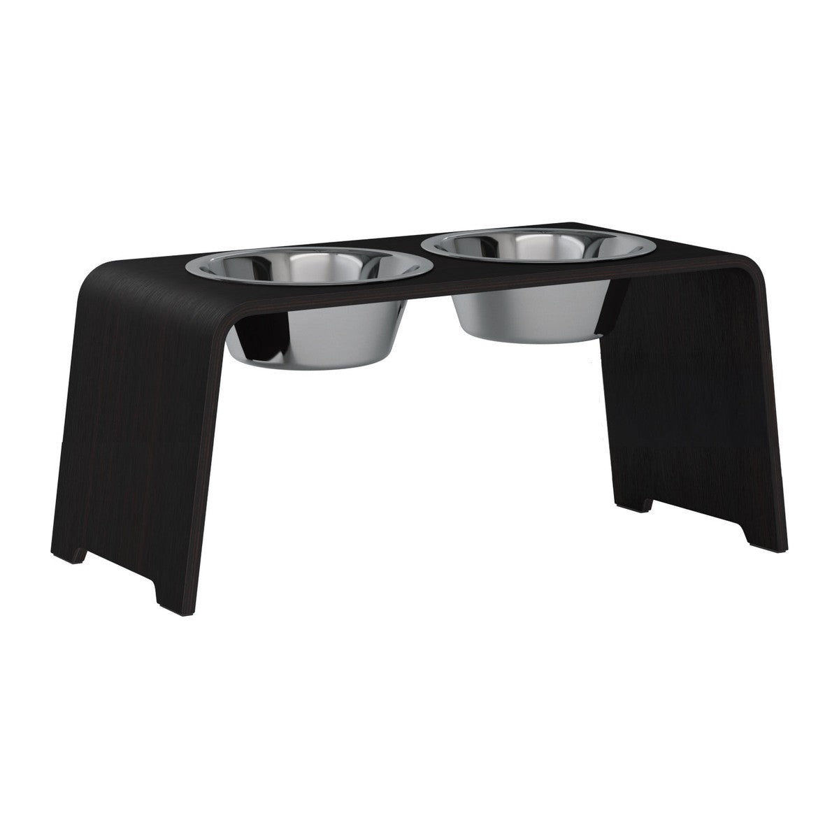 dogBar® Classic korotettu ruokakuppiteline - Tumma tammi – M-large / Ruostumaton teräs