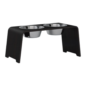 dogBar® Classic korotettu ruokakuppiteline - Tumma tammi – M-large / Ruostumaton teräs