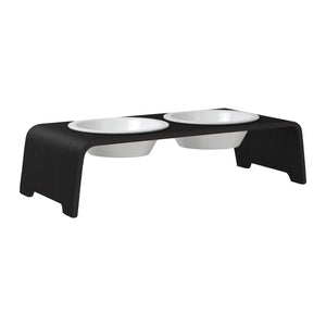dogBar® Classic korotettu ruokakuppiteline - Tumma tammi – M-small / Posliini Comfort