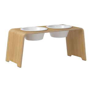 dogBar® Classic korotettu ruokakuppiteline - Vaalea tammi – M-large / Posliini