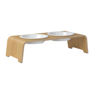 dogBar® Classic korotettu ruokakuppiteline - Vaalea tammi – M-small / Posliini Comfort