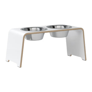dogBar® Classic korotettu ruokakuppiteline - Valkoinen – M-large / Ruostumaton teräs