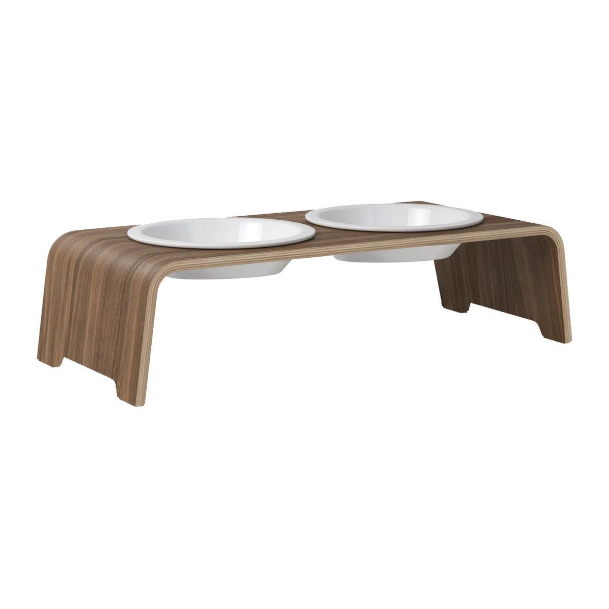 dogBar® Classic korotettu ruokakuppiteline - Pähkinä – M-small / Posliini Comfort
