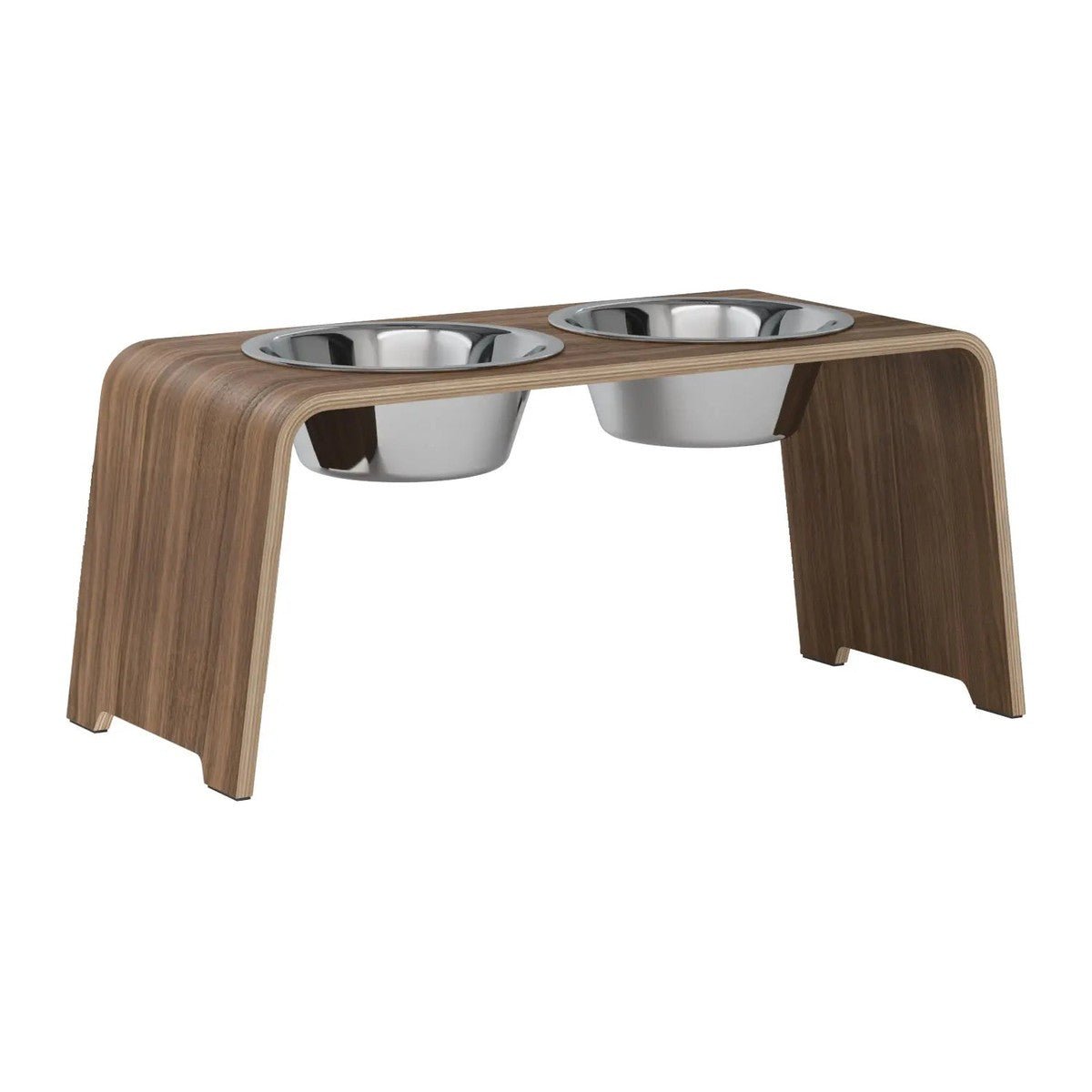 dogBar® Classic korotettu ruokakuppiteline - Pähkinä – M-large / Ruostumaton teräs