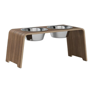 dogBar® Classic korotettu ruokakuppiteline - Pähkinä – M-large / Ruostumaton teräs
