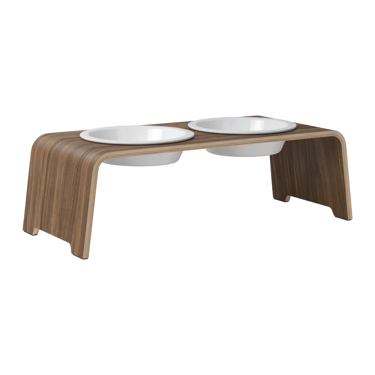 dogBar® Classic korotettu ruokakuppiteline - Pähkinä – M / Posliini Comfort