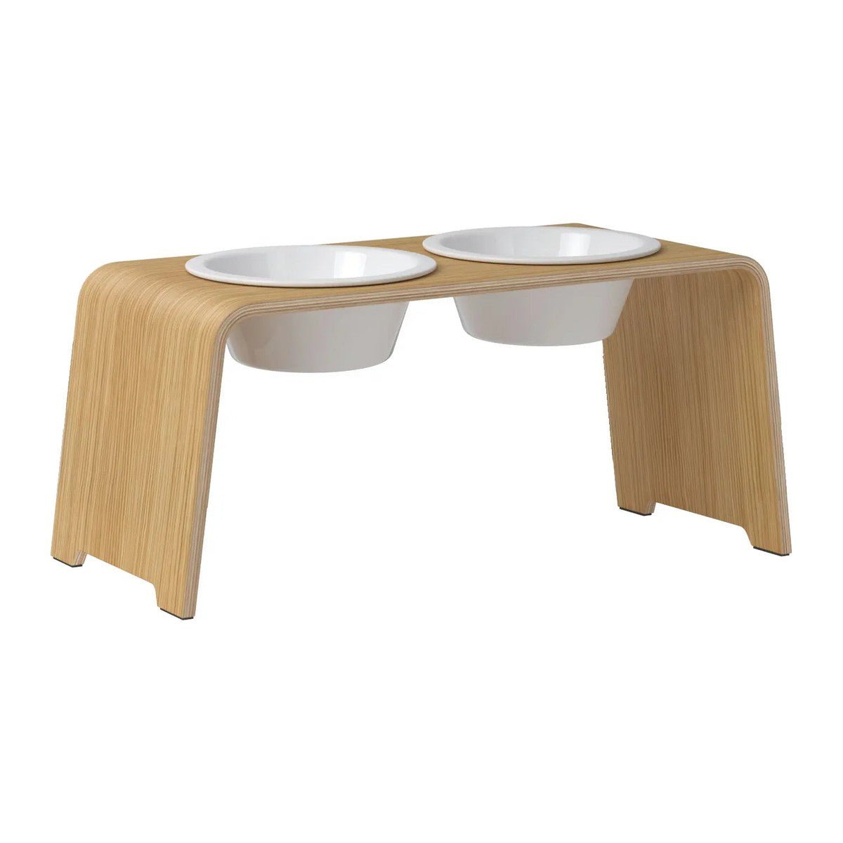 dogBar® Classic korotettu ruokakuppiteline - Vaalea tammi – M-large / Posliini