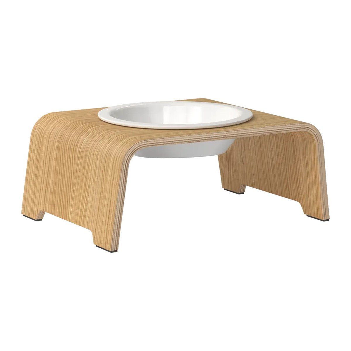 dogBar® Single korotettu ruokakuppi - Vaalea tammi – M-small / Posliini Comfort